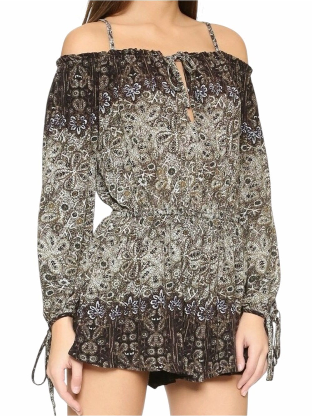 Free People So Divine romper featuring a paisley print Off The Shoulder Size M